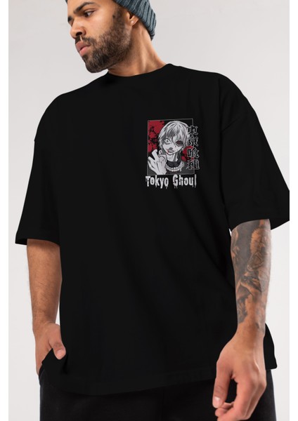 Kaneki Ken Tokyo Ghoul Ön Sol Baskılı Oversize T-Shirt Erkek Kadın Unisex Pamuk Bisiklet Yaka Tişort modelleri