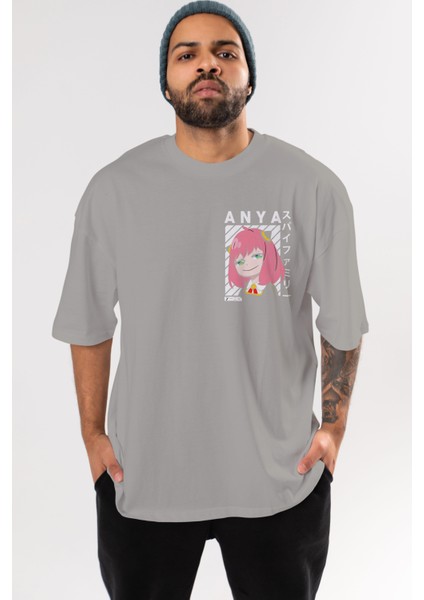 Anya Spyx Famıly Ön Sol Baskılı Oversize T-Shirt Erkek Kadın Unisex Pamuk Bisiklet Yaka Tişort