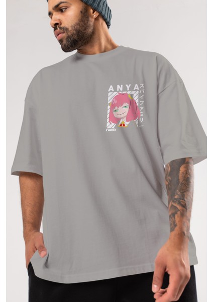 Anya Spyx Famıly Ön Sol Baskılı Oversize T-Shirt Erkek Kadın Unisex Pamuk Bisiklet Yaka Tişort modelleri