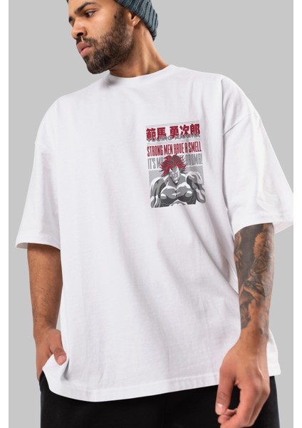 Yujıro Hanma Ön Sol Baskılı Oversize T-Shirt Erkek Kadın Unisex Pamuk Bisiklet Yaka Tişort modelleri