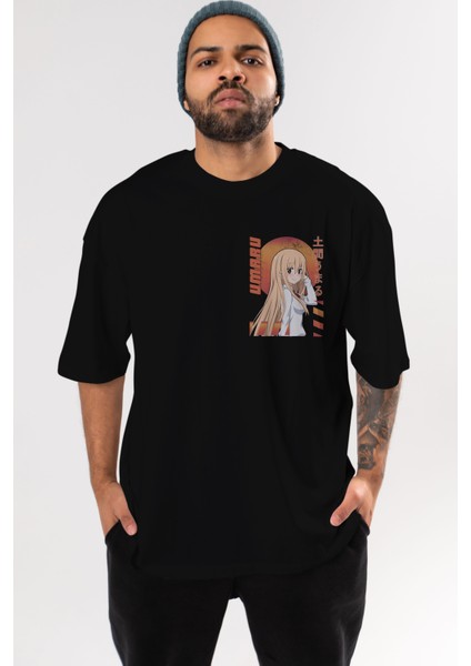 Umaru Doma 5 Ön Sol Baskılı Oversize T-Shirt Erkek Kadın Unisex Pamuk Bisiklet Yaka Tişort