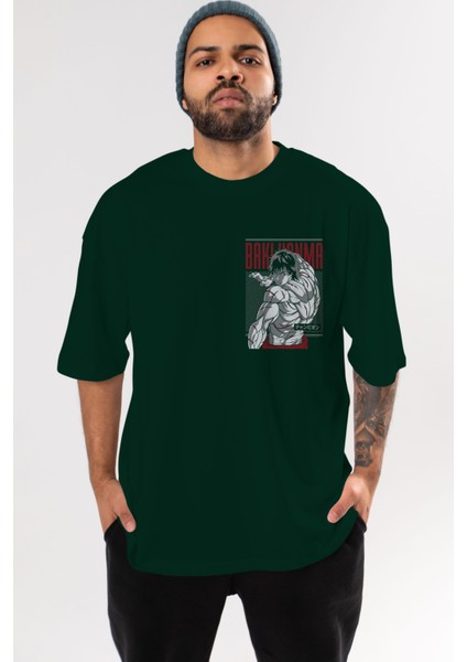 Bakı Hanma Ön Sol Baskılı Oversize T-Shirt Erkek Kadın Unisex Pamuk Bisiklet Yaka Tişort