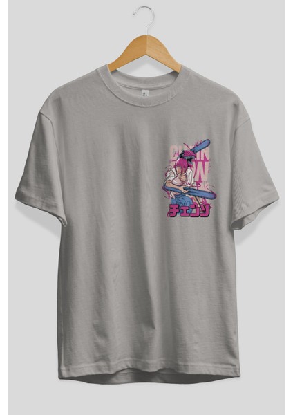 Denjı And Makıma Ön Sol Baskılı Oversize T-Shirt Erkek Kadın Unisex Pamuk Bisiklet Yaka Tişort fiyatları