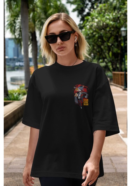 Denjı And Power Ön Sol Baskılı Oversize T-Shirt Erkek Kadın Unisex Pamuk Bisiklet Yaka Tişort indirimleri