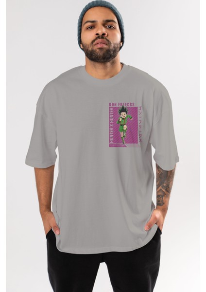 Gon Freecss Hunter x Hunter 3 Ön Sol Baskılı Oversize T-Shirt Erkek Kadın Unisex Pamuk Bisiklet Yaka Tişort