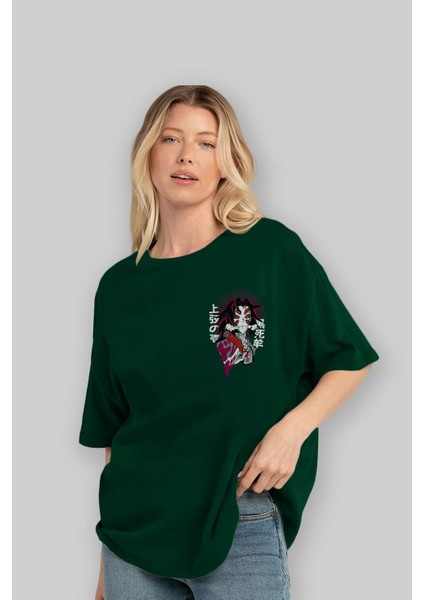Kokushibo Demon Slayer Ön Sol Baskılı Oversize T-Shirt Erkek Kadın Unisex Pamuk Bisiklet Yaka Tişort fırsatları