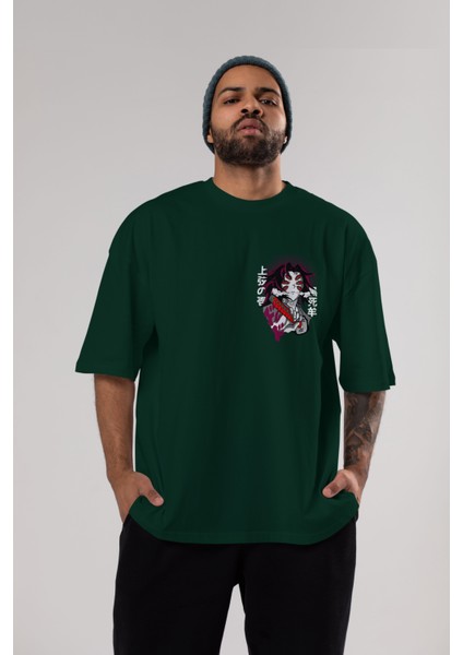 Kokushibo Demon Slayer Ön Sol Baskılı Oversize T-Shirt Erkek Kadın Unisex Pamuk Bisiklet Yaka Tişort indirimleri