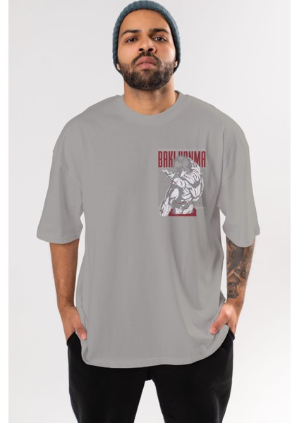 Bakı Hanma Ön Sol Baskılı Oversize T-Shirt Erkek Kadın Unisex Pamuk Bisiklet Yaka Tişort