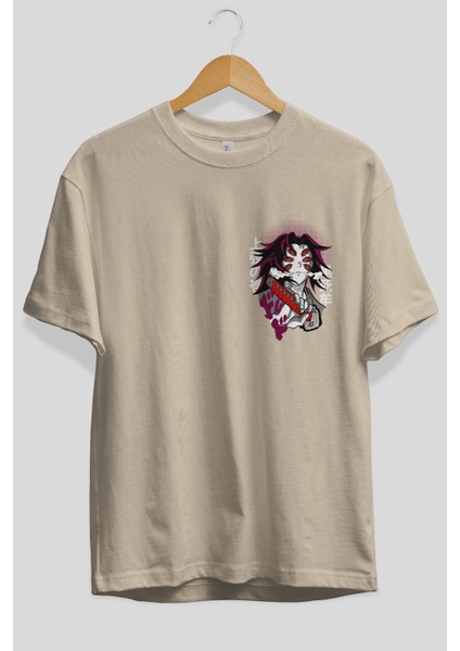 Kokushibo Demon Slayer Ön Sol Baskılı Oversize T-Shirt Erkek Kadın Unisex Pamuk Bisiklet Yaka Tişort fiyatları