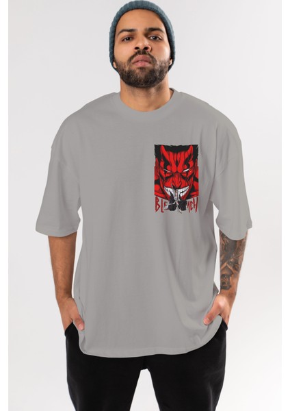 Kenpachı Zarakı Bleach Ön Sol Baskılı Oversize T-Shirt Erkek Kadın Unisex Pamuk Bisiklet Yaka Tişort