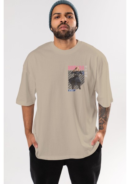 Nobara Kugisaki 4 Ön Sol Baskılı Oversize T-Shirt Erkek Kadın Unisex Pamuk Bisiklet Yaka Tişort