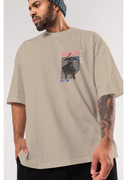 Nobara Kugisaki 4 Ön Sol Baskılı Oversize T-Shirt Erkek Kadın Unisex Pamuk Bisiklet Yaka Tişort modelleri