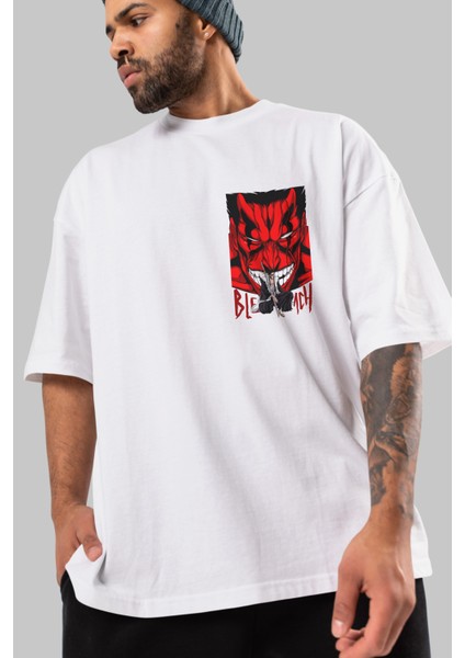 Kenpachı Zarakı Bleach Ön Sol Baskılı Oversize T-Shirt Erkek Kadın Unisex Pamuk Bisiklet Yaka Tişort modelleri