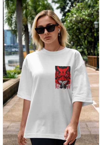 Kenpachı Zarakı Bleach Ön Sol Baskılı Oversize T-Shirt Erkek Kadın Unisex Pamuk Bisiklet Yaka Tişort indirimleri