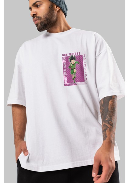 Gon Freecss Hunter x Hunter 3 Ön Sol Baskılı Oversize T-Shirt Erkek Kadın Unisex Pamuk Bisiklet Yaka modelleri