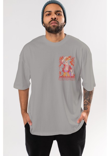 Monkey D. Luffy (3) Ön Sol Baskılı Oversize T-Shirt Erkek Kadın Unisex Pamuk Bisiklet Yaka Tişort