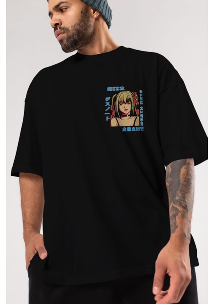 Mısa-Death Note Ön Sol Baskılı Oversize T-Shirt Erkek Kadın Unisex Pamuk Bisiklet Yaka modelleri