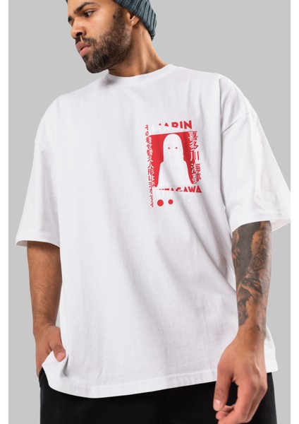 Marın Kıtagawa Ön Sol Baskılı Oversize T-Shirt Erkek Kadın Unisex Pamuk Bisiklet Yaka Tişort modelleri