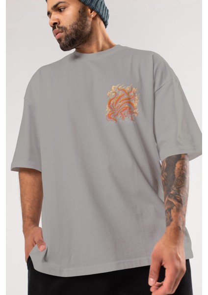 Naruto Kyuubı Ön Sol Baskılı Oversize T-Shirt Erkek Kadın Unisex Pamuk Bisiklet Yaka Tişort modelleri