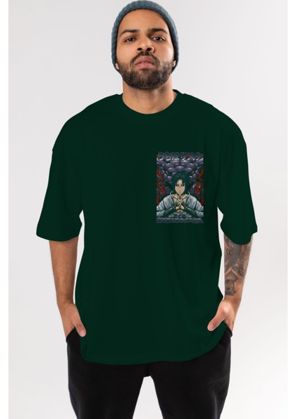Naruto Sasuke Uchıha Ön Sol Baskılı Oversize T-Shirt Erkek Kadın Unisex Pamuk Bisiklet Yaka Tişort