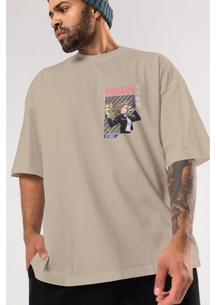 Nobara Kugisaki 6 Ön Sol Baskılı Oversize T-Shirt Erkek Kadın Unisex Pamuk Bisiklet Yaka Tişort modelleri