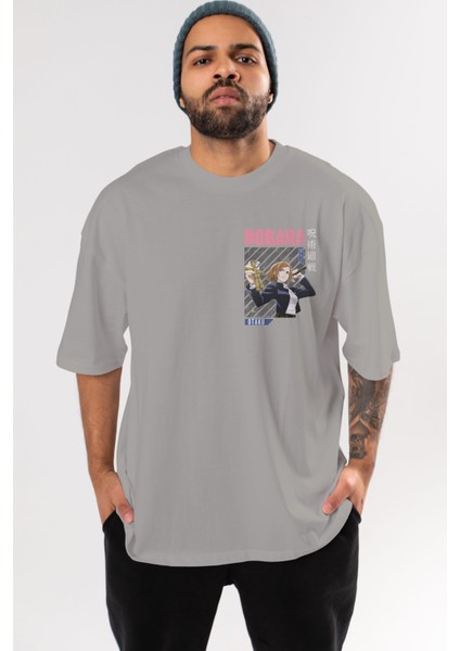 Nobara Kugisaki 6 Ön Sol Baskılı Oversize T-Shirt Erkek Kadın Unisex Pamuk Bisiklet Yaka Tişort