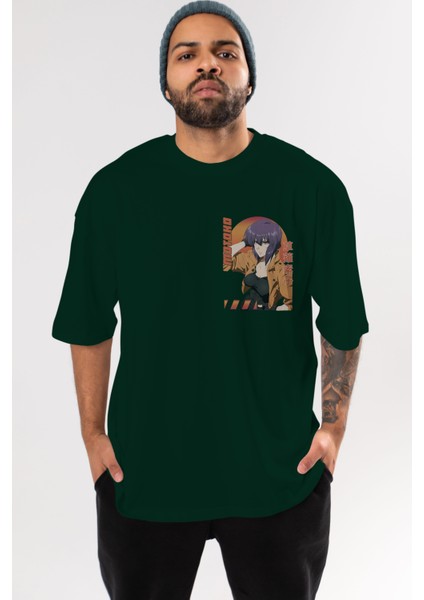 Motoko Kusanagi 9 Ön Sol Baskılı Oversize T-Shirt Erkek Kadın Unisex Pamuk Bisiklet Yaka Tişort