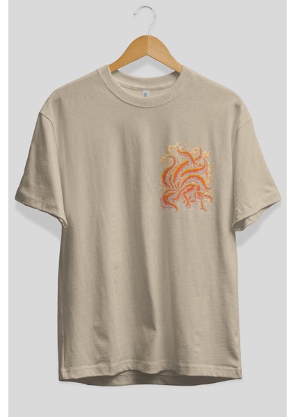 Naruto Kyuubı Ön Sol Baskılı Oversize T-Shirt Erkek Kadın Unisex Pamuk Bisiklet Yaka Tişort fiyatları