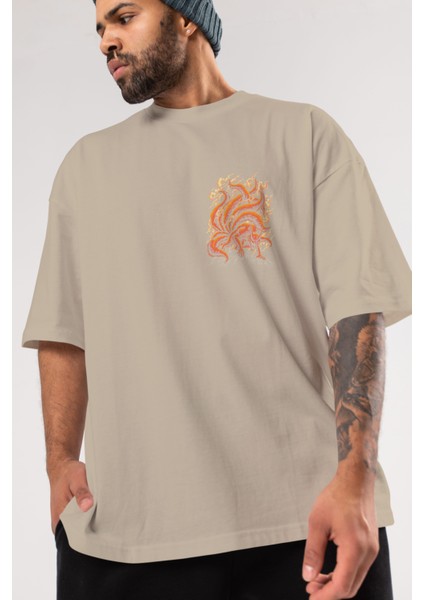 Naruto Kyuubı Ön Sol Baskılı Oversize T-Shirt Erkek Kadın Unisex Pamuk Bisiklet Yaka Tişort modelleri