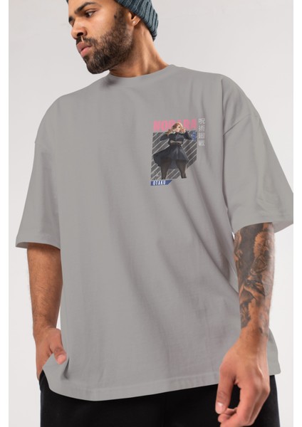 Nobara Kugisaki 4 Ön Sol Baskılı Oversize T-Shirt Erkek Kadın Unisex Pamuk Bisiklet Yaka Tişort modelleri