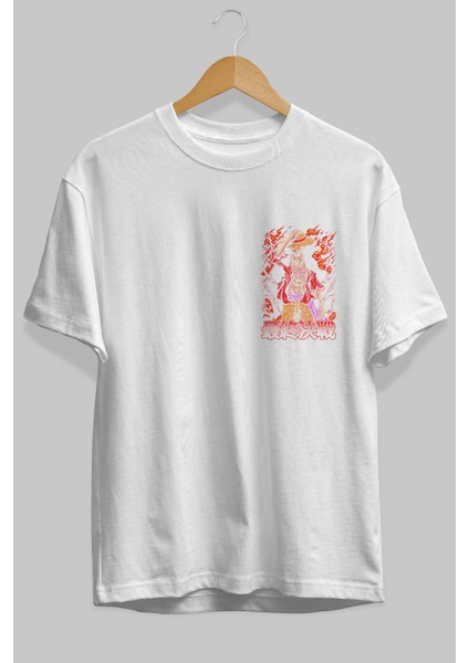 Monkey D. Luffy (3) Ön Sol Baskılı Oversize T-Shirt Erkek Kadın Unisex Pamuk Bisiklet Yaka Tişort