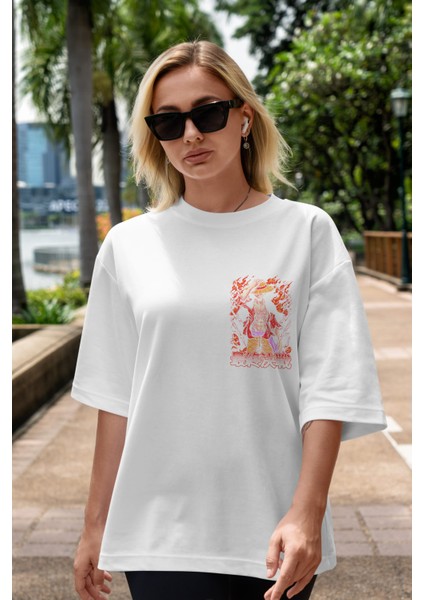 Monkey D. Luffy (3) Ön Sol Baskılı Oversize T-Shirt Erkek Kadın Unisex Pamuk Bisiklet Yaka Tişort