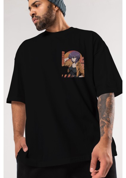 Motoko Kusanagi 9 Ön Sol Baskılı Oversize T-Shirt Erkek Kadın Unisex Pamuk Bisiklet Yaka modelleri