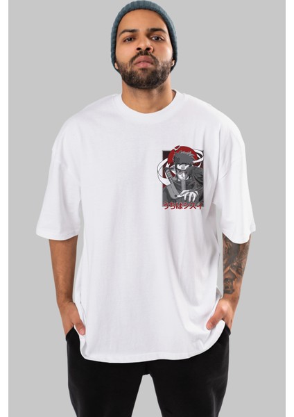 Shısuı Uchıha Naruto Ön Sol Baskılı Oversize T-Shirt Erkek Kadın Unisex Pamuk Bisiklet Yaka