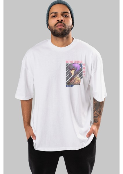 Motoko Kusanagi 4 Ön Sol Baskılı Oversize T-Shirt Erkek Kadın Unisex Pamuk Bisiklet Yaka