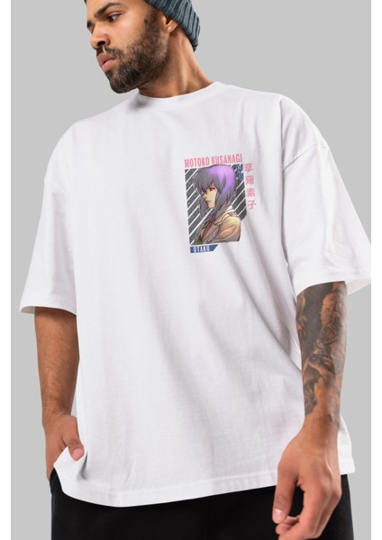 Motoko Kusanagi 4 Ön Sol Baskılı Oversize T-Shirt Erkek Kadın Unisex Pamuk Bisiklet Yaka modelleri