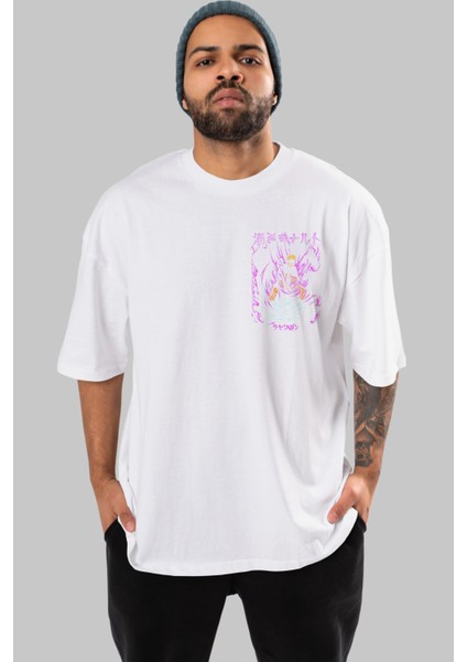 Naruto Ön Sol Baskılı Oversize T-Shirt Erkek Kadın Unisex Pamuk Bisiklet Yaka Tişort