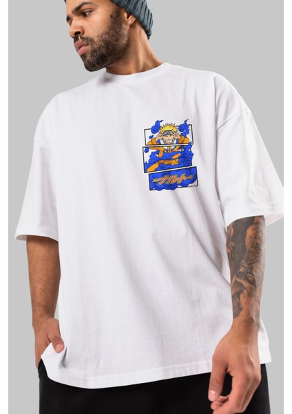 Naruto Uzumaki Ön Sol Baskılı Oversize T-Shirt Erkek Kadın Unisex Pamuk Bisiklet Yaka modelleri