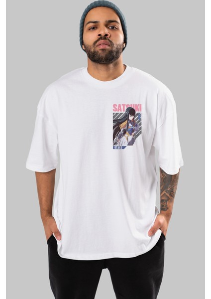 Satsuki Kiryuuin 8 Ön Sol Baskılı Oversize T-Shirt Erkek Kadın Unisex Pamuk Bisiklet Yaka Tişort