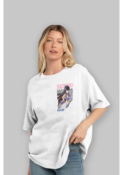 Satsuki Kiryuuin 8 Ön Sol Baskılı Oversize T-Shirt Erkek Kadın Unisex Pamuk Bisiklet Yaka Tişort fırsatları
