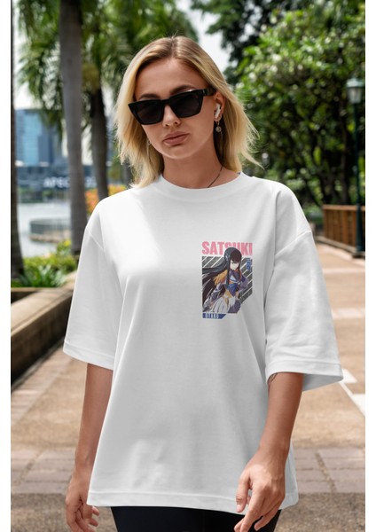 Satsuki Kiryuuin 8 Ön Sol Baskılı Oversize T-Shirt Erkek Kadın Unisex Pamuk Bisiklet Yaka Tişort indirimleri
