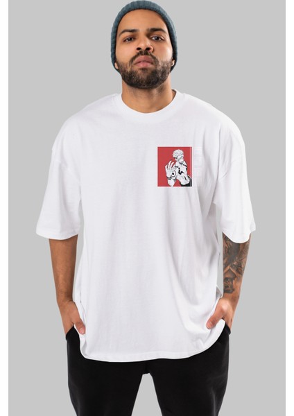 Sukuna Ryoumen 2 Ön Sol Baskılı Oversize T-Shirt Erkek Kadın Unisex Pamuk Bisiklet Yaka