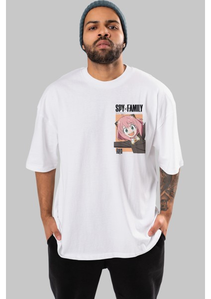 Spy x Famıly Anya Ön Sol Baskılı Oversize T-Shirt Erkek Kadın Unisex Pamuk Bisiklet Yaka Tişort