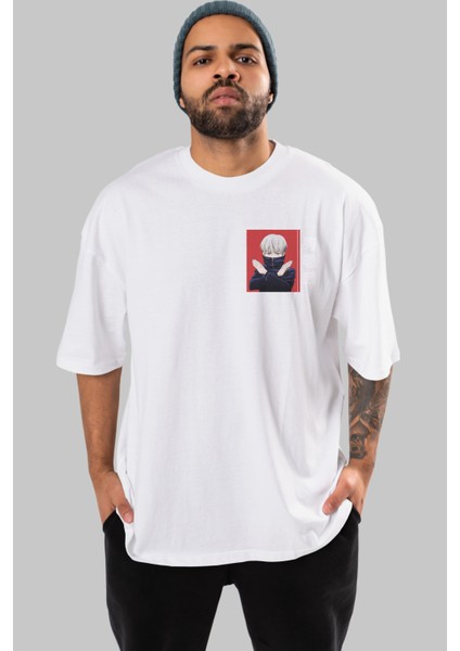 Toge Inumaki Ön Sol Baskılı Oversize T-Shirt Erkek Kadın Unisex Pamuk Bisiklet Yaka Tişort