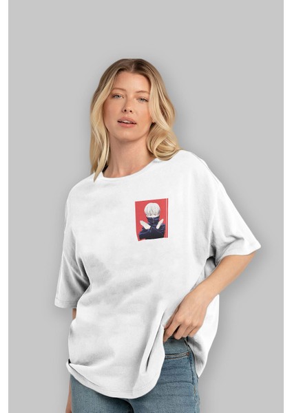 Toge Inumaki Ön Sol Baskılı Oversize T-Shirt Erkek Kadın Unisex Pamuk Bisiklet Yaka Tişort fırsatları