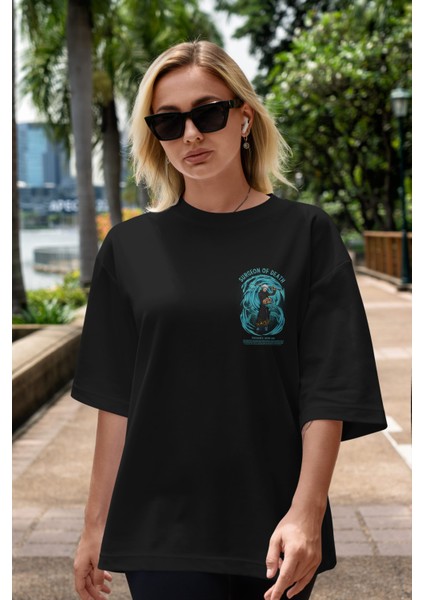 Trafalgad D. Water Law Ön Sol Baskılı Oversize T-Shirt Erkek Kadın Unisex Pamuk Bisiklet Yaka Tişort indirimleri