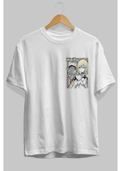 Waifu Pushup Ön Sol Baskılı Oversize T-Shirt Erkek Kadın Unisex Pamuk Bisiklet Yaka Tişort fiyatları