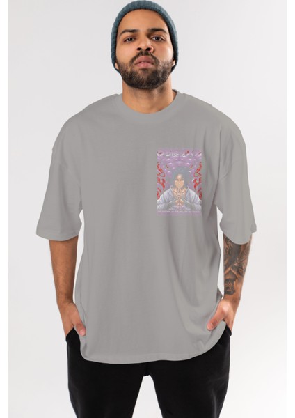 Naruto Sasuke Uchıha Ön Sol Baskılı Oversize T-Shirt Erkek Kadın Unisex Pamuk Bisiklet Yaka Tişort