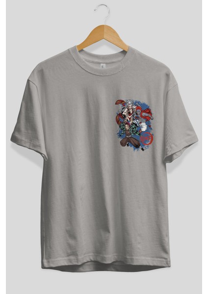 Tanjıro ,akaza,dakı Ön Sol Baskılı Oversize T-Shirt Erkek Kadın Unisex Pamuk Bisiklet Yaka Tişort fiyatları