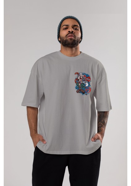 Tanjıro ,akaza,dakı Ön Sol Baskılı Oversize T-Shirt Erkek Kadın Unisex Pamuk Bisiklet Yaka Tişort indirimleri